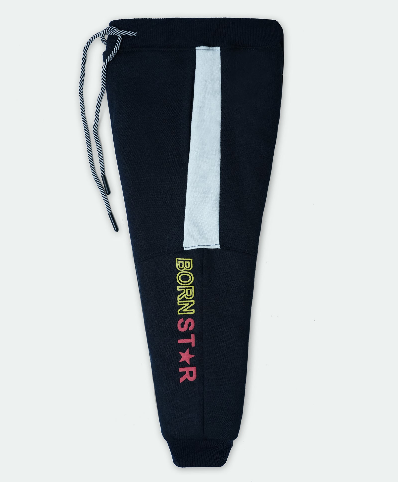 Cotton Loopknit Full Length Side Patterned Bornstar Printed Joggers - Navy