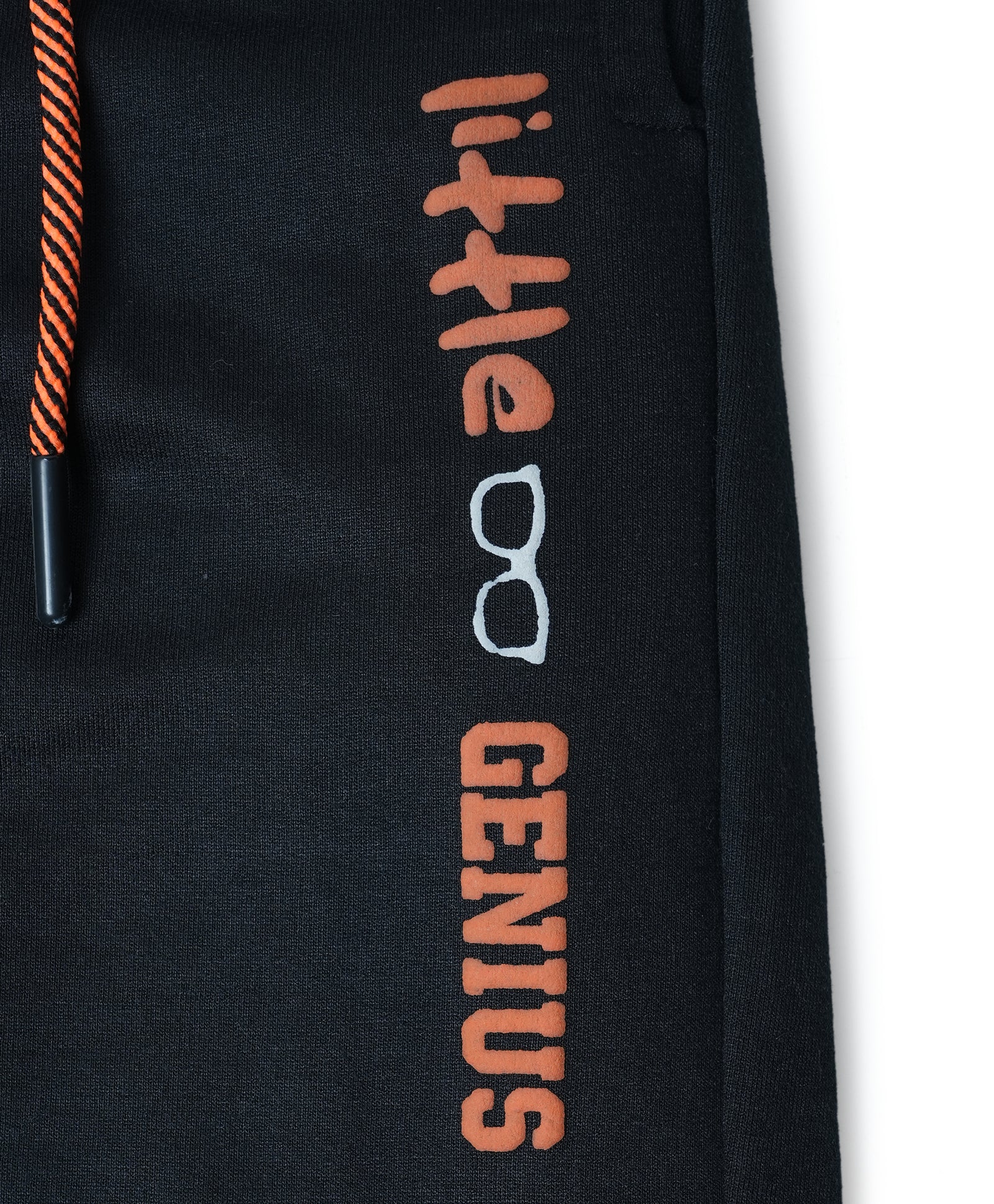 Cotton Looper Full Length Little Genius Printed Joggers - Black
