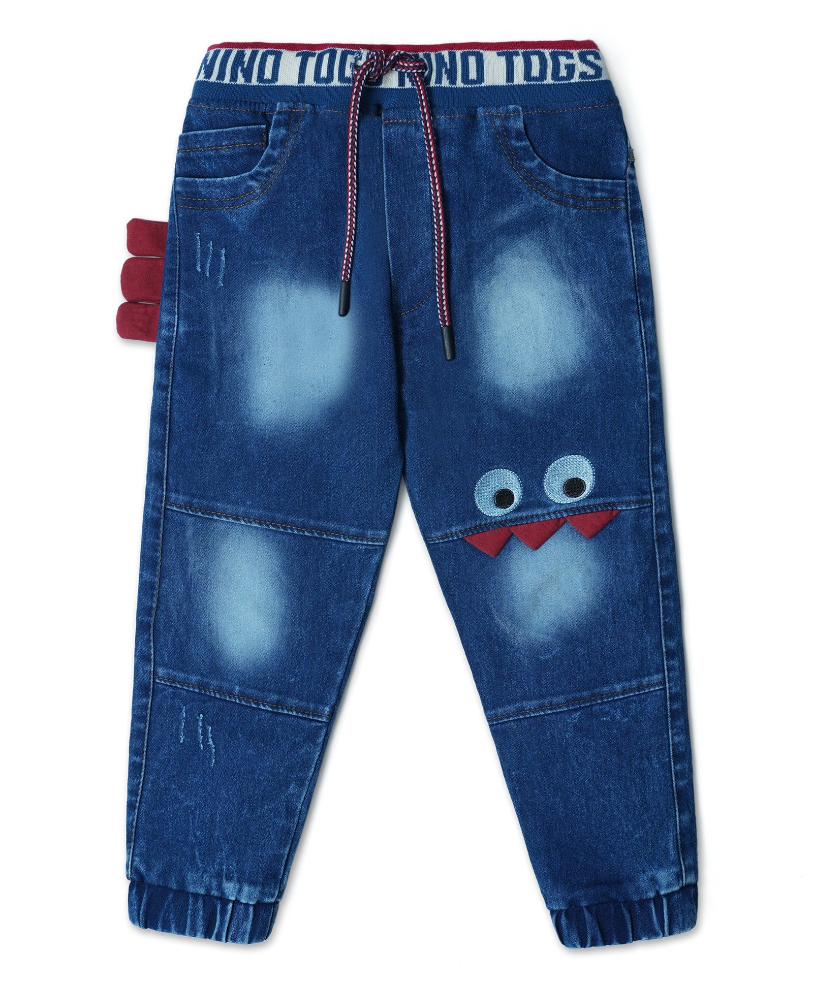 Stretchable Denim Jeans with Little Monster Patch and Rib