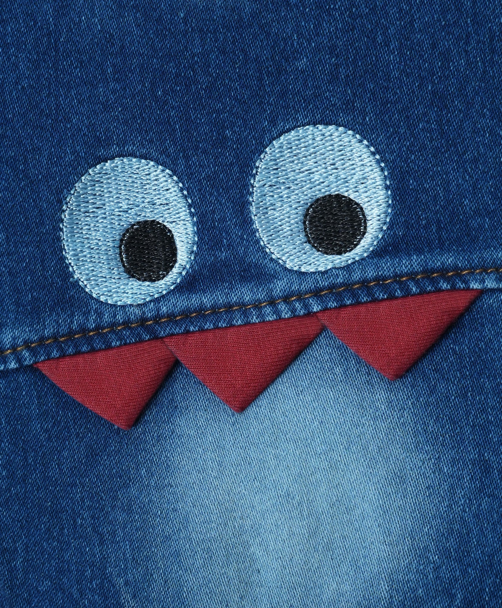 Stretchable Denim Jeans with Little Monster Patch and Rib