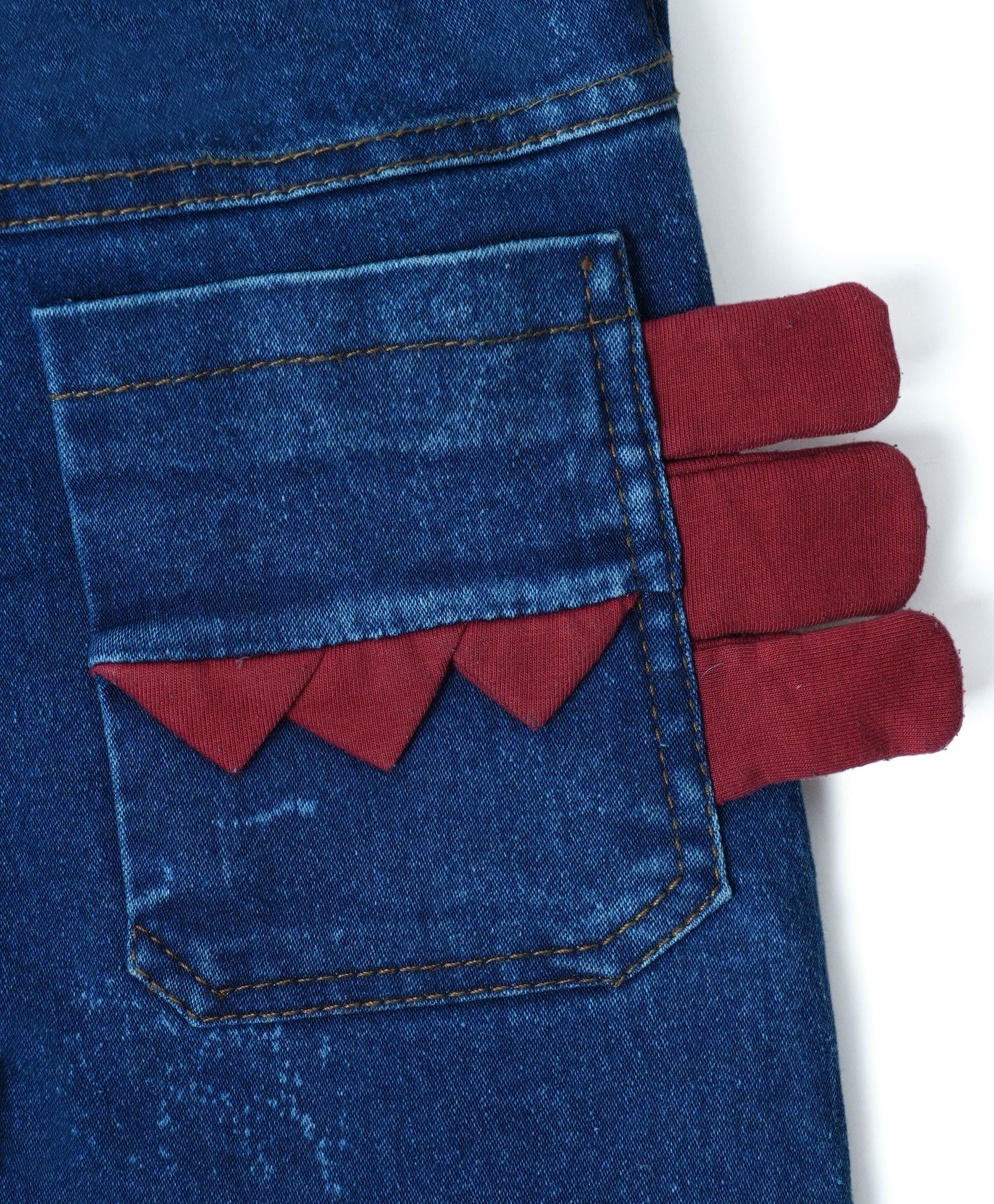Stretchable Denim Jeans with Little Monster Patch and Rib