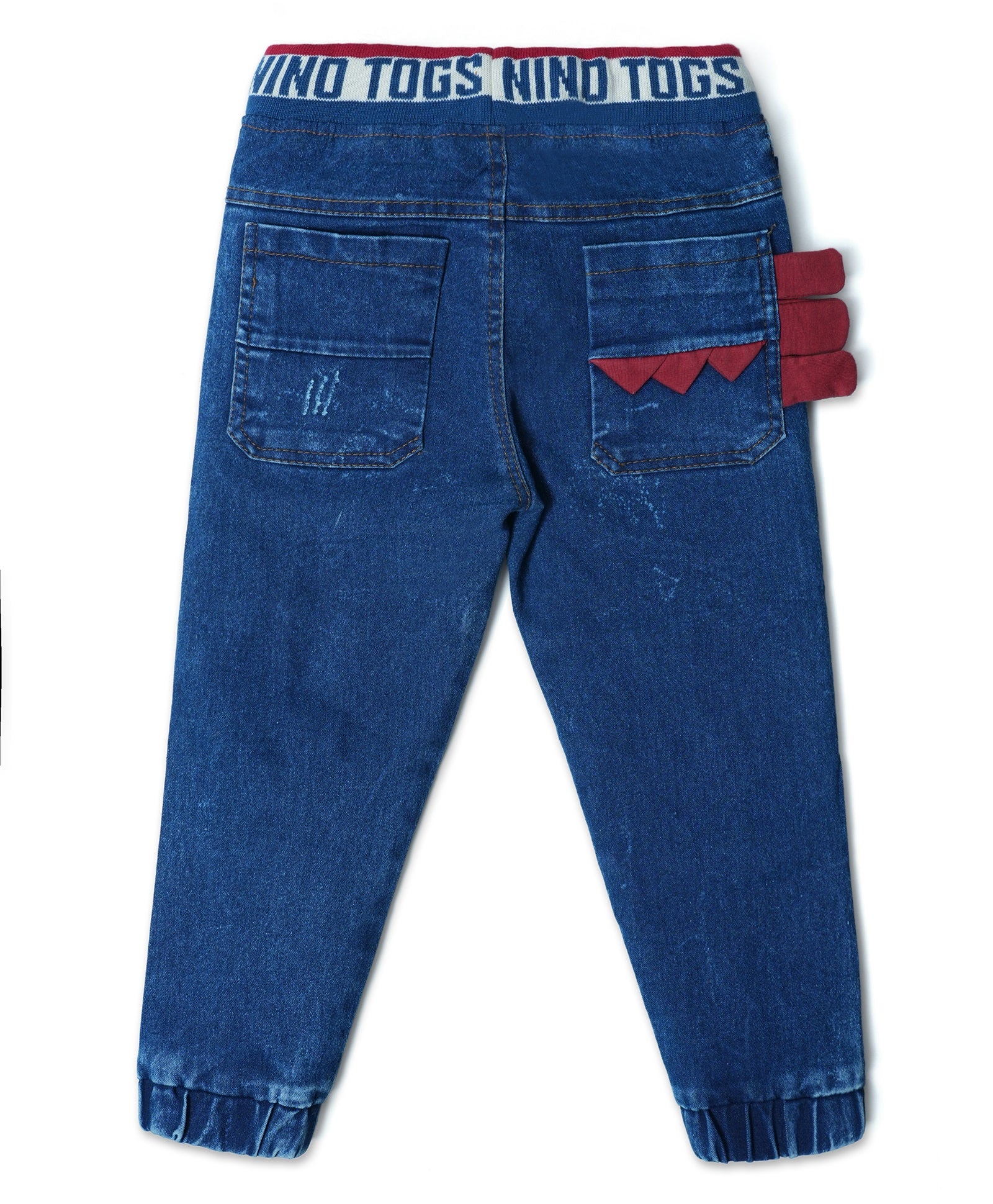 Stretchable Denim Jeans with Little Monster Patch and Rib