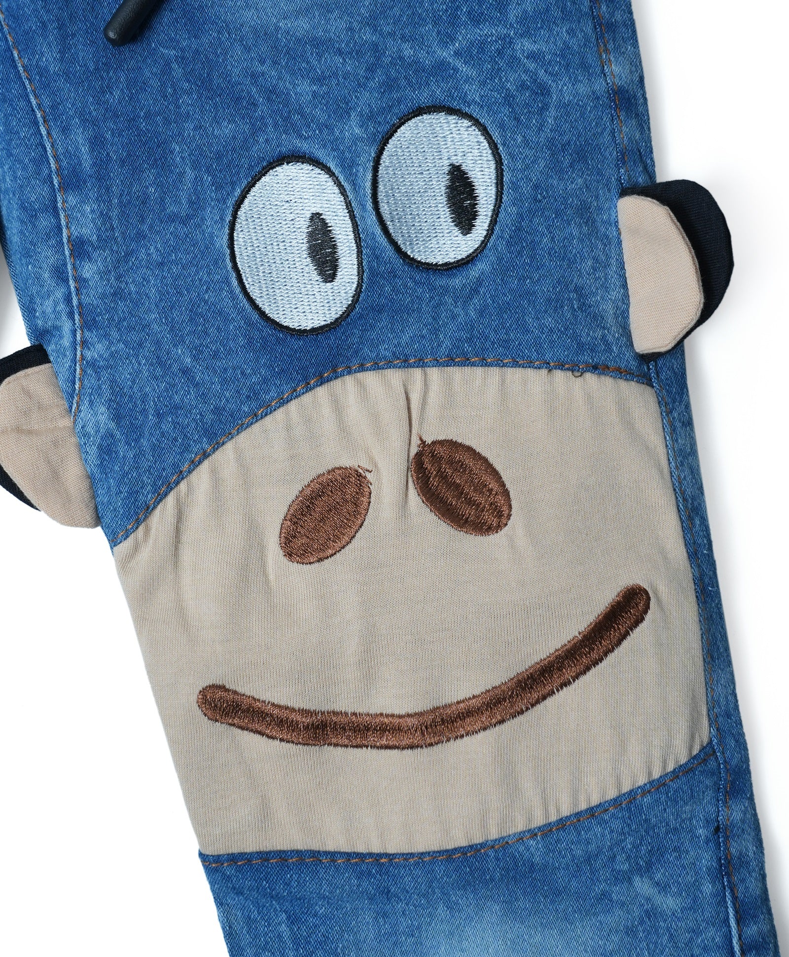 Stretchable Denim Jeans with Monkey Patch and Rib