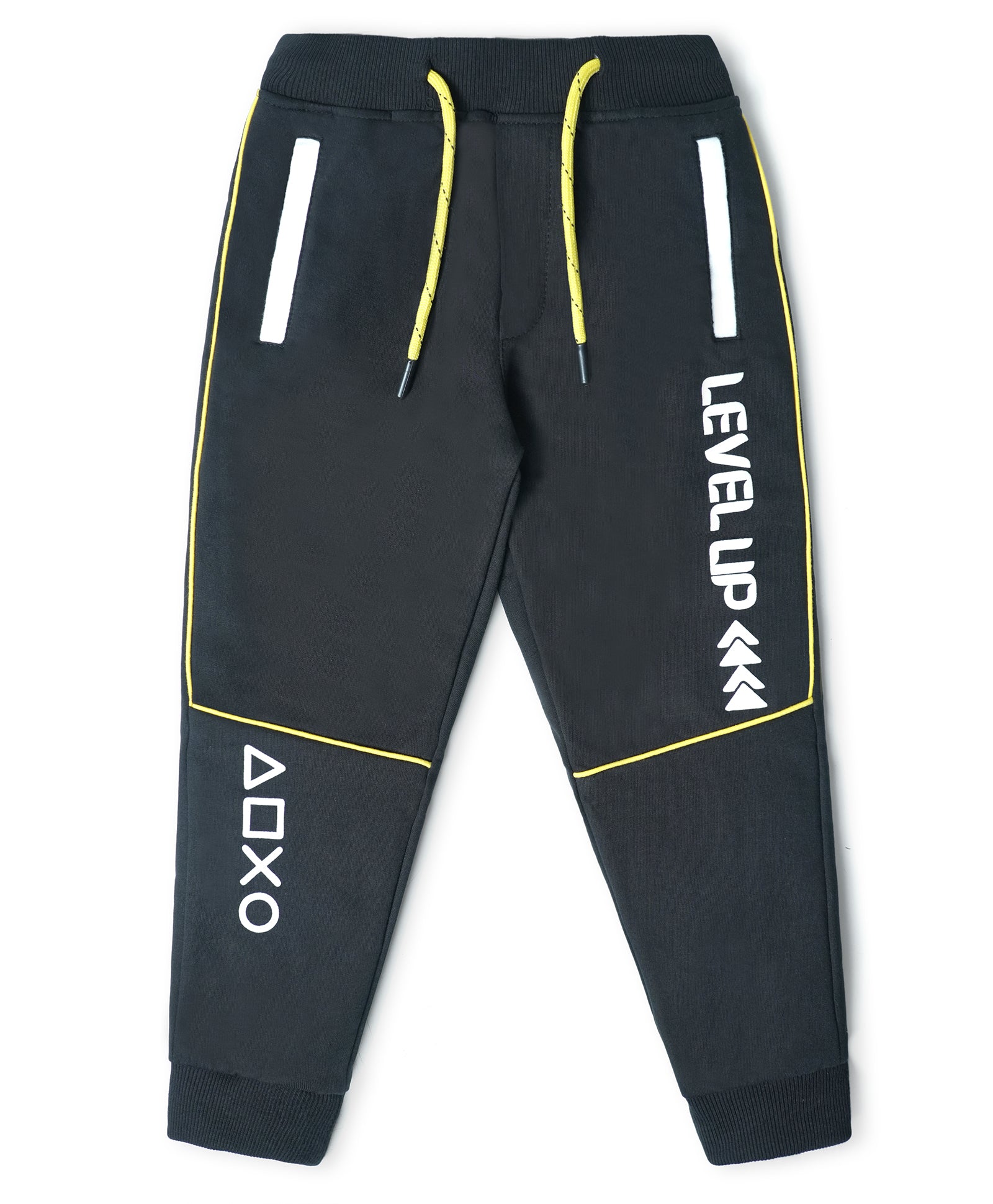 Cotton Looper Full Length Fancy Pocket LevelUp Printed Joggers - Black