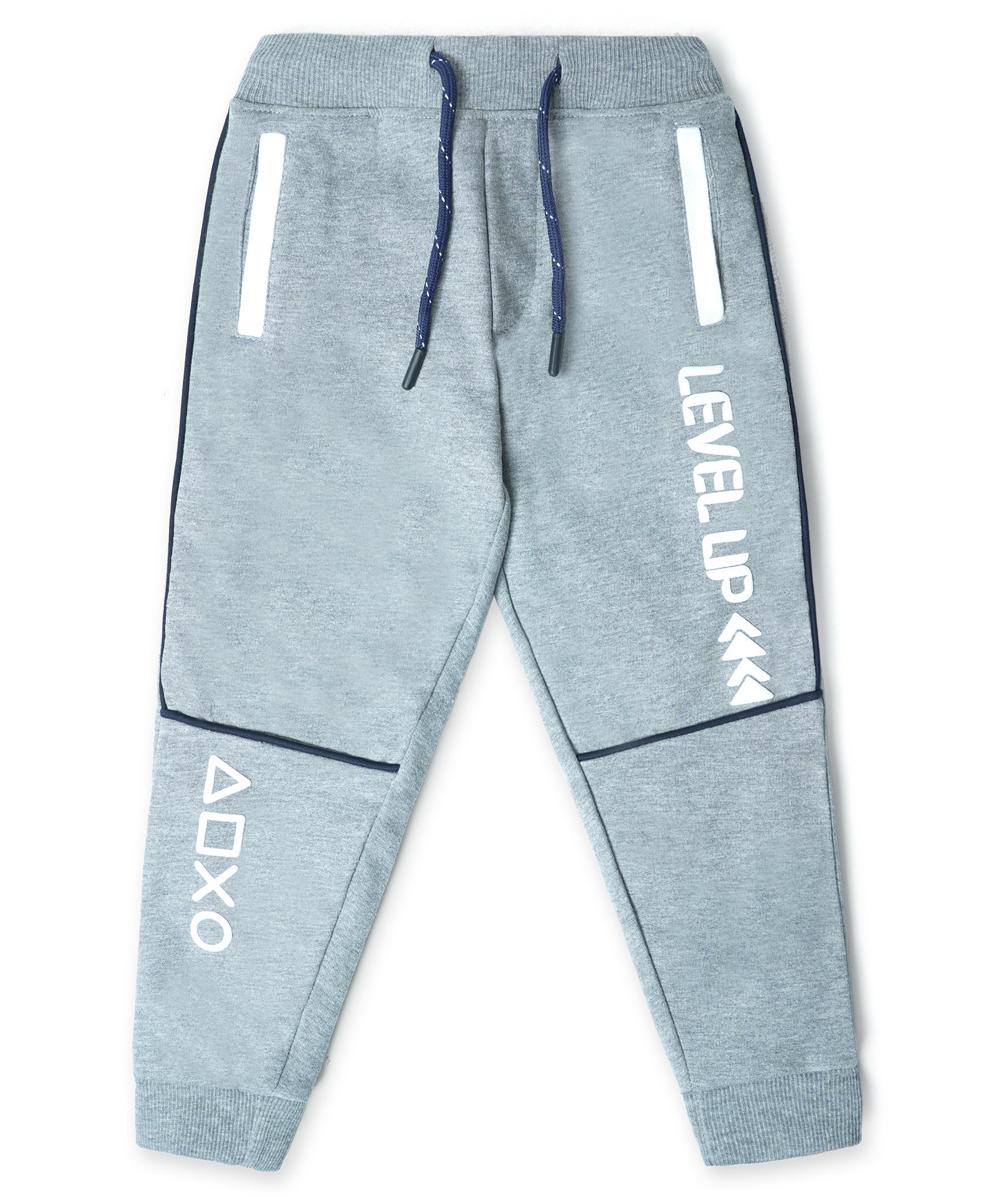 Cotton Looper Full Length Fancy Pocket LevelUp Printed Joggers - Grey