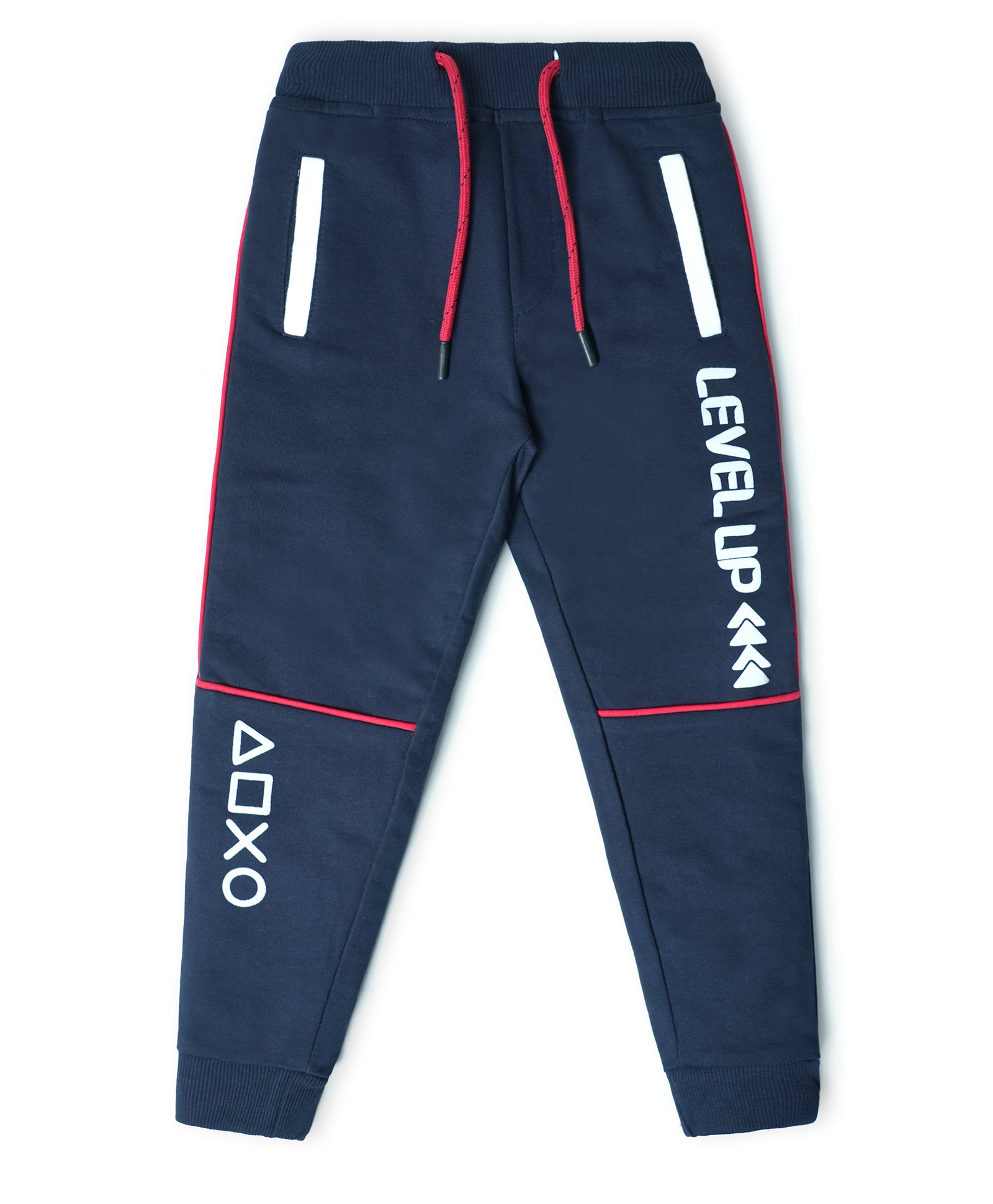 Cotton Looper Full Length Fancy Pocket LevelUp Printed Joggers - Navy