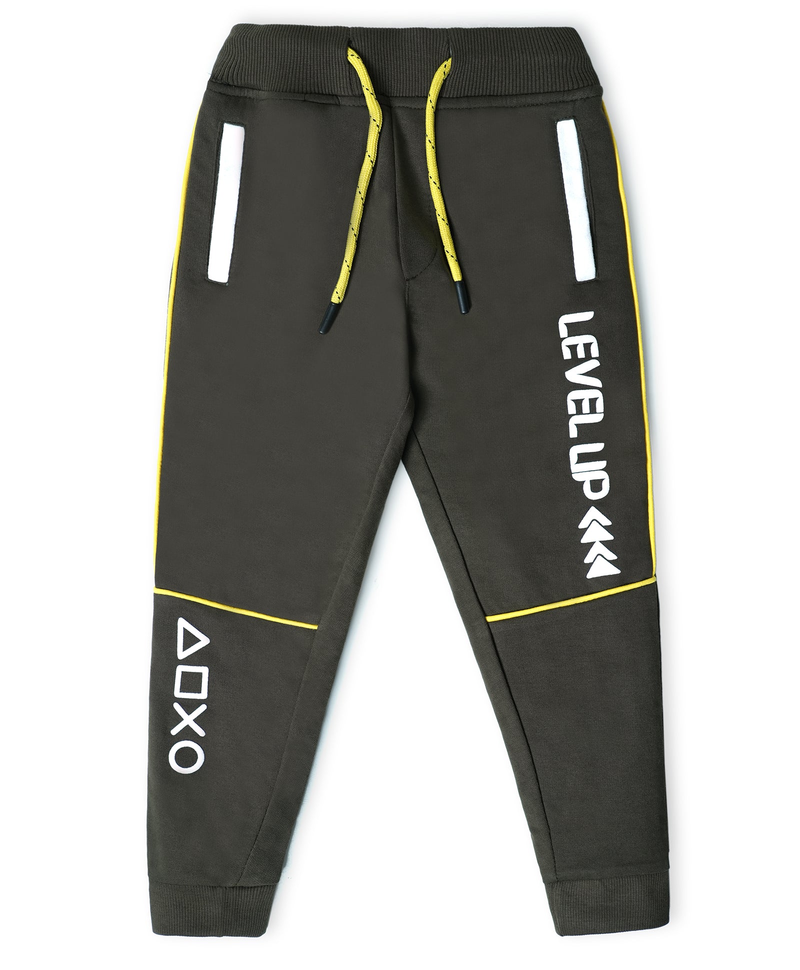 Cotton Looper Full Length Fancy Pocket LevelUp Printed Joggers - Olive