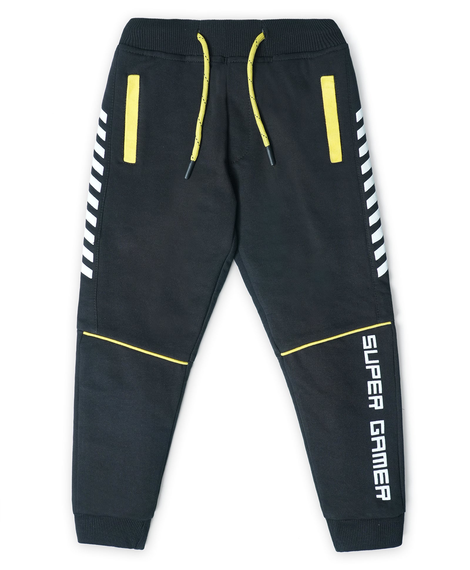 Cotton Looper Full Length Fancy Pocket SuperGamer Printed Joggers - Black