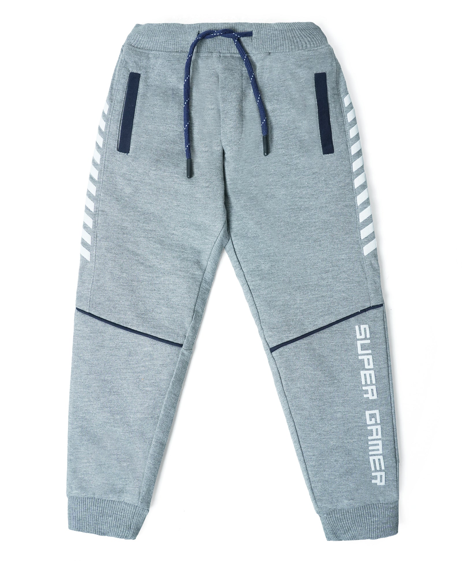 Cotton Looper Full Length Fancy Pocket SuperGamer Printed Joggers - Grey