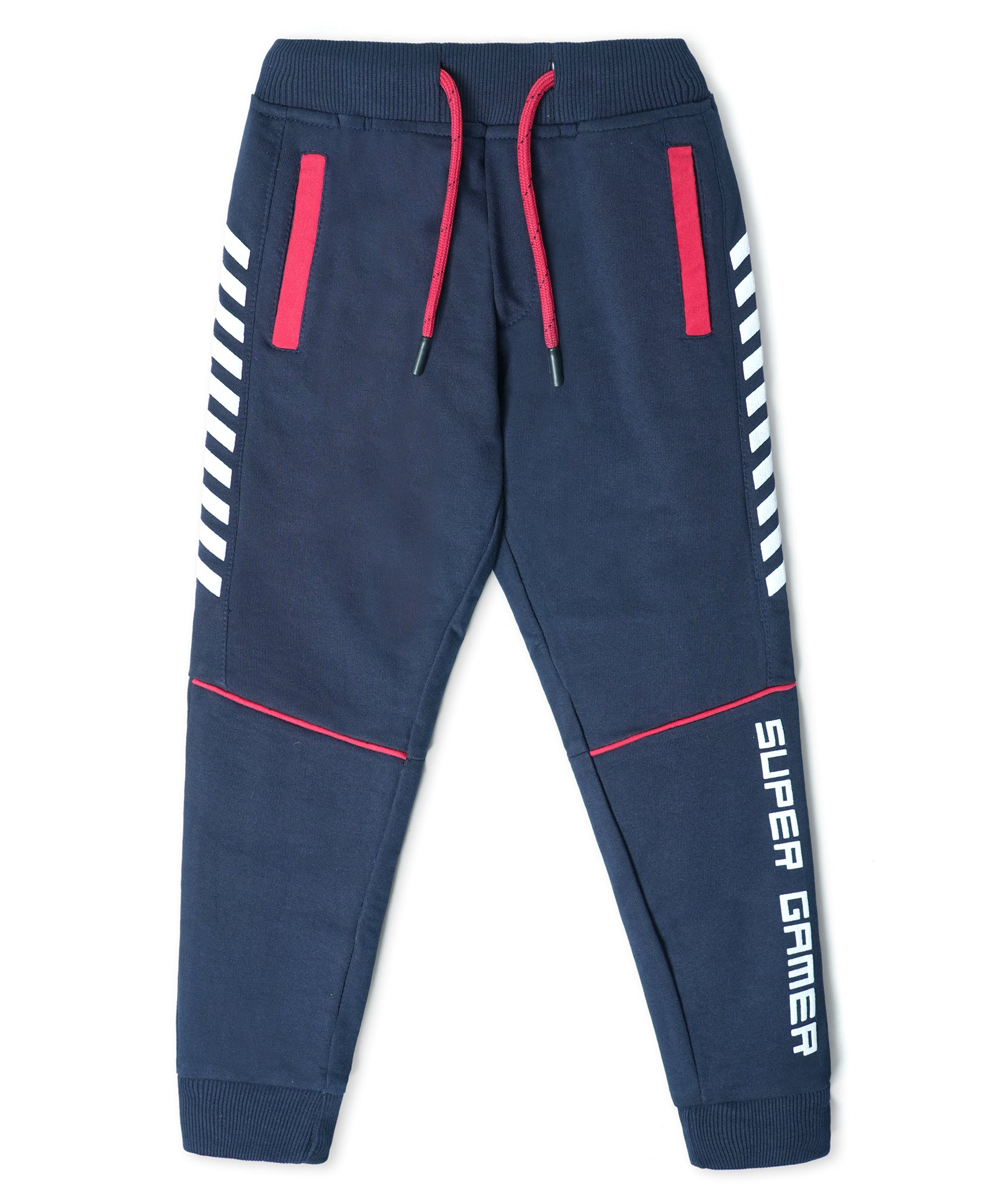 Cotton Looper Full Length Fancy Pocket SuperGamer Printed Joggers - Navy