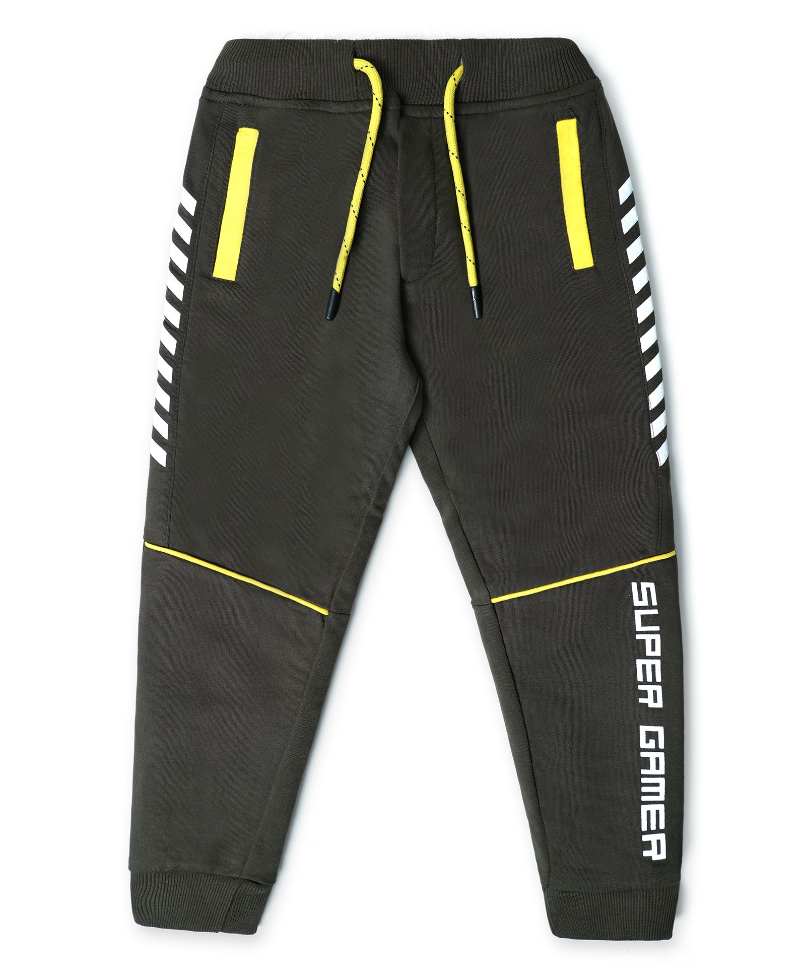 Cotton Looper Full Length Fancy Pocket SuperGamer Printed Joggers - Olive