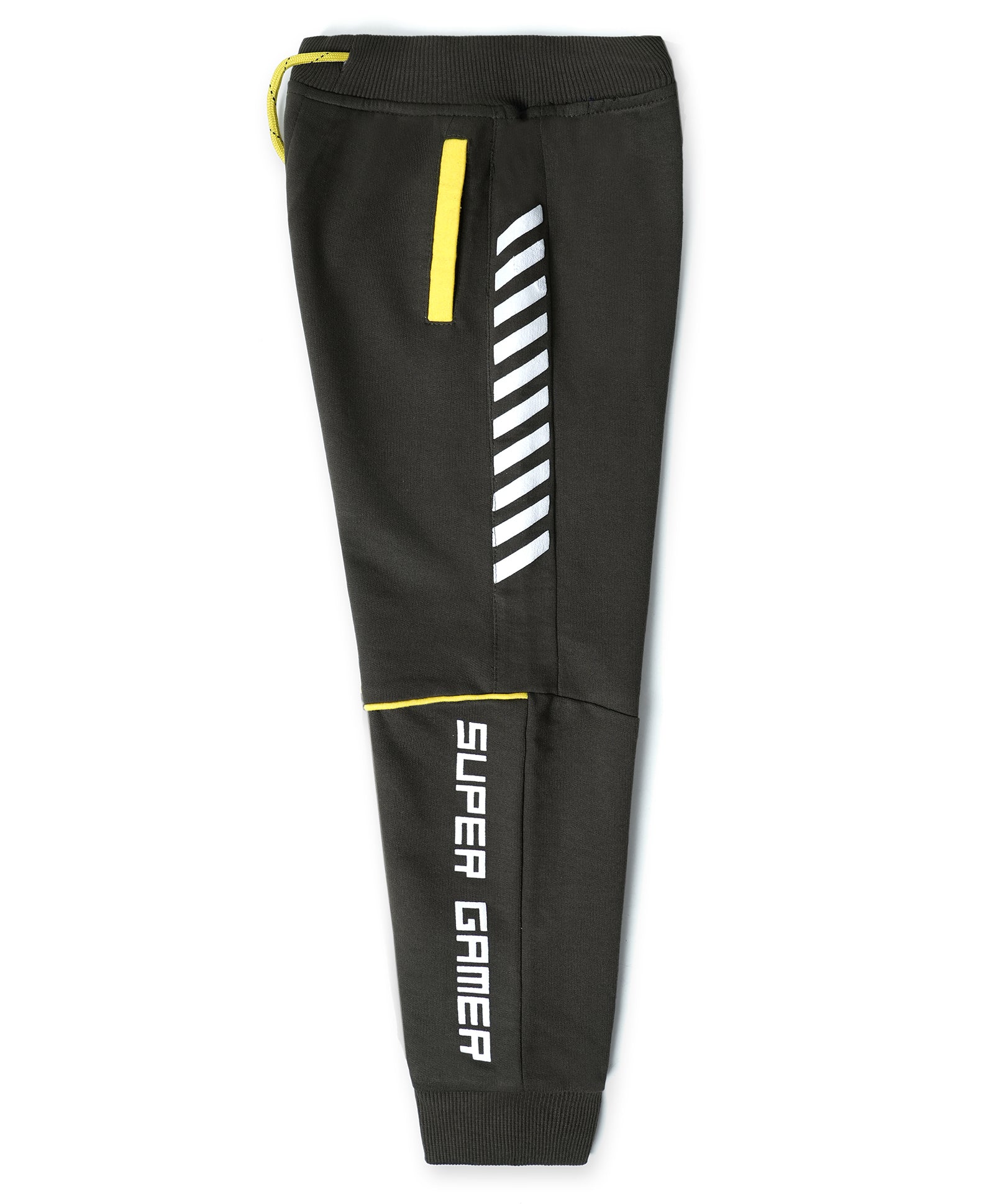 Cotton Looper Full Length Fancy Pocket SuperGamer Printed Joggers - Olive