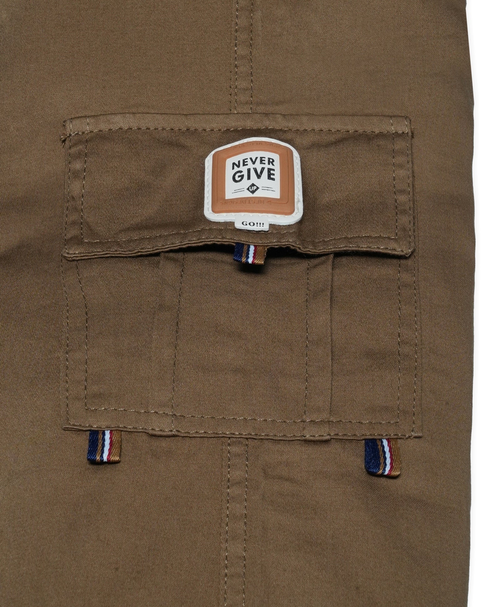 Cotton Woven Cargo Pants with Side Pockets - Brown