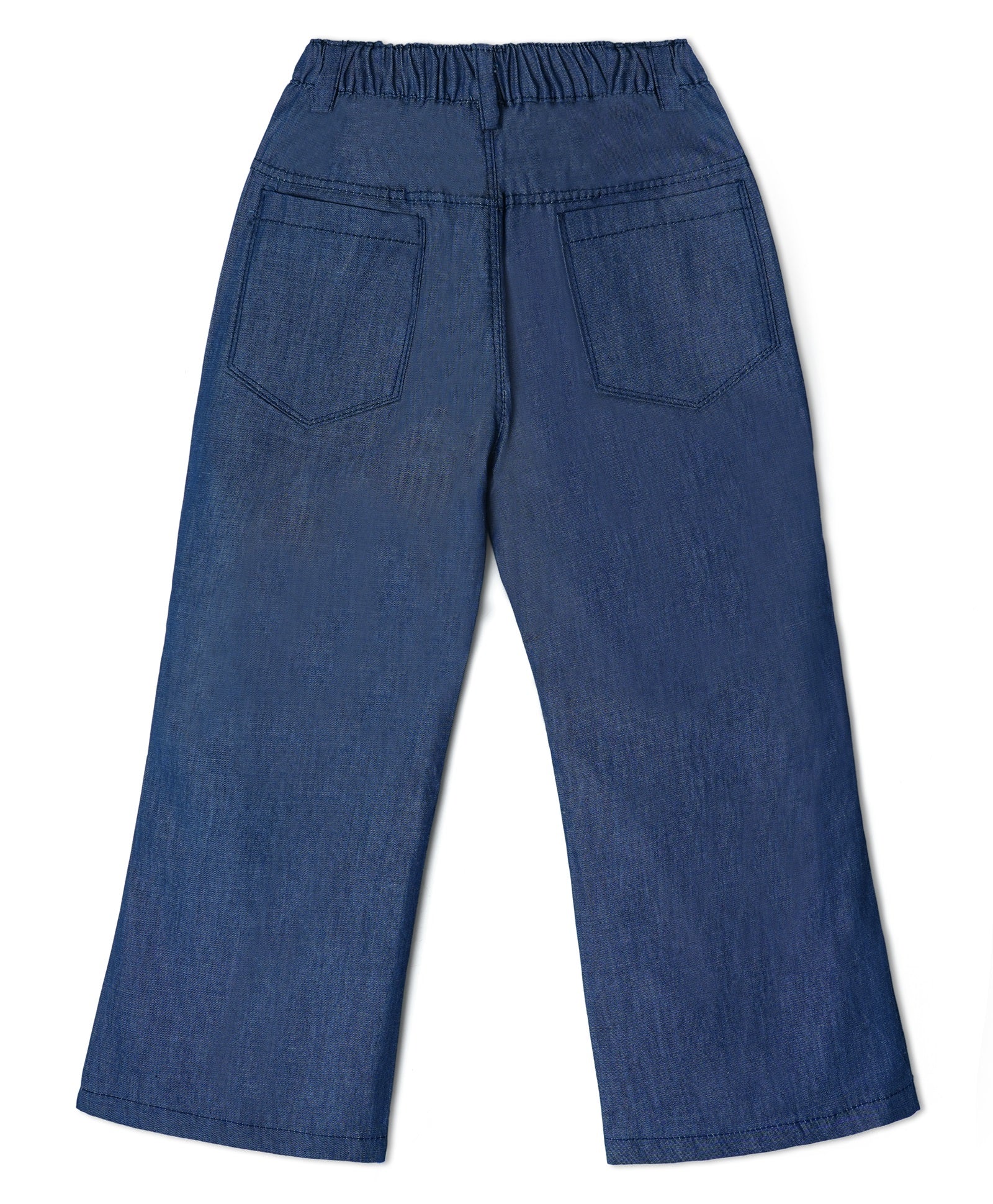 Denim Flared Pants with Rhinestone Butterflies