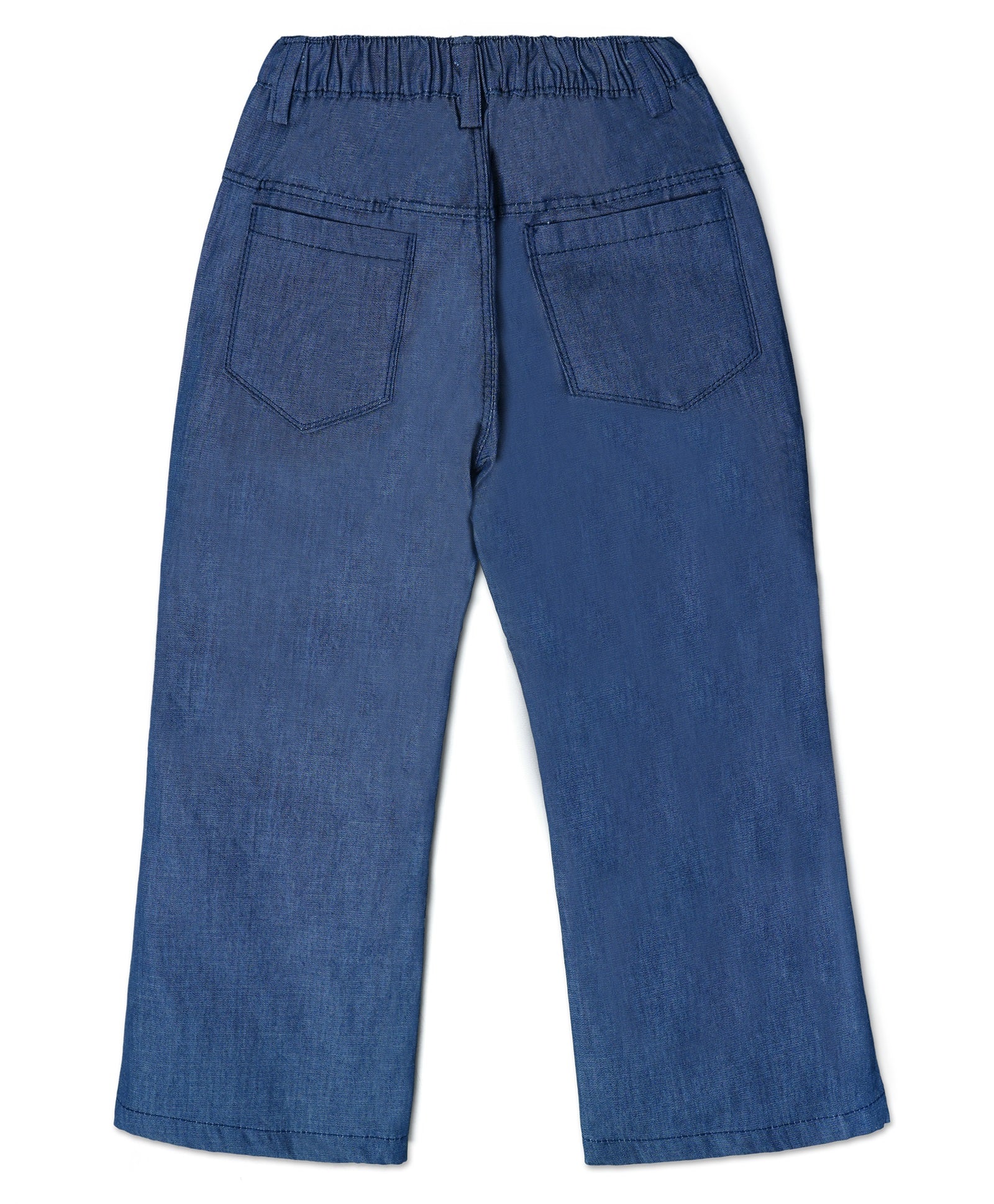 Denim Flared Pants with Rhinestone Flowers