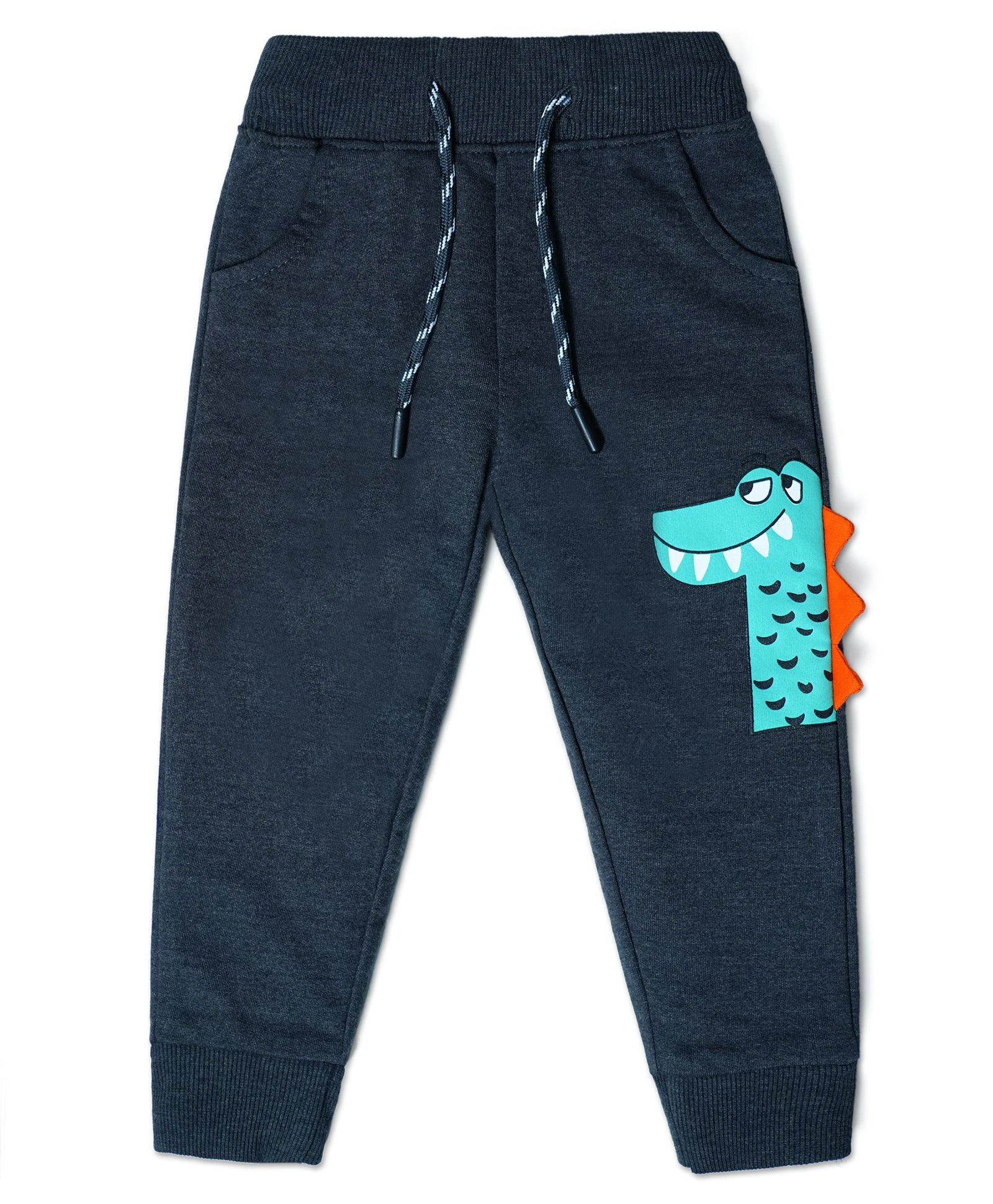 Cotton Looper Full Length Fancy Croc Printed Joggers - Charcoal