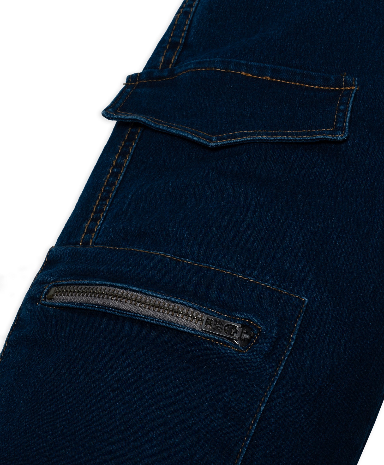 Cotton Denim Relaxed Fit Cargo Style Stretchable Jeans - Blue