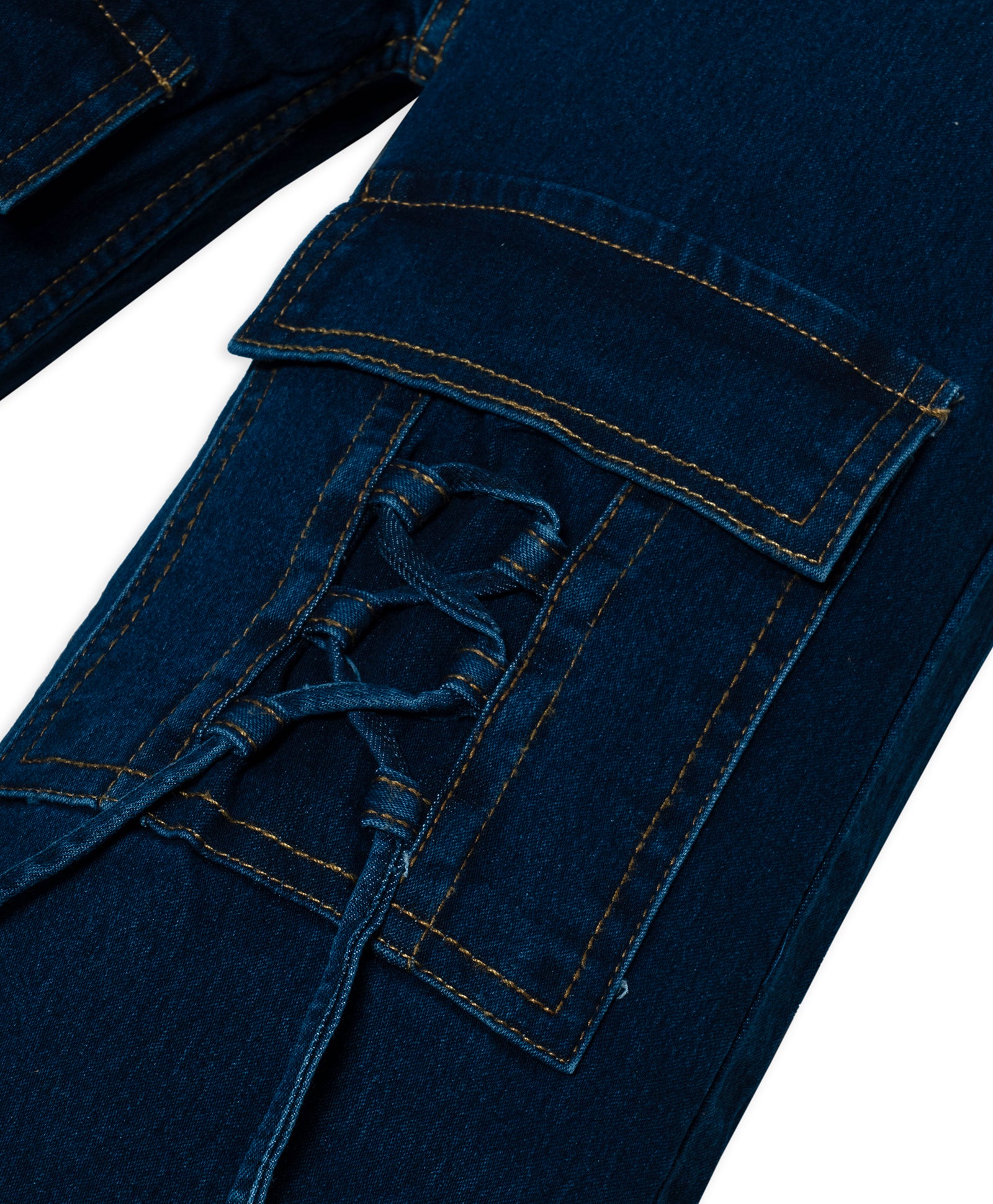 Cotton Denim Straight Fit Cargo Style Stretchable Jeans - Blue